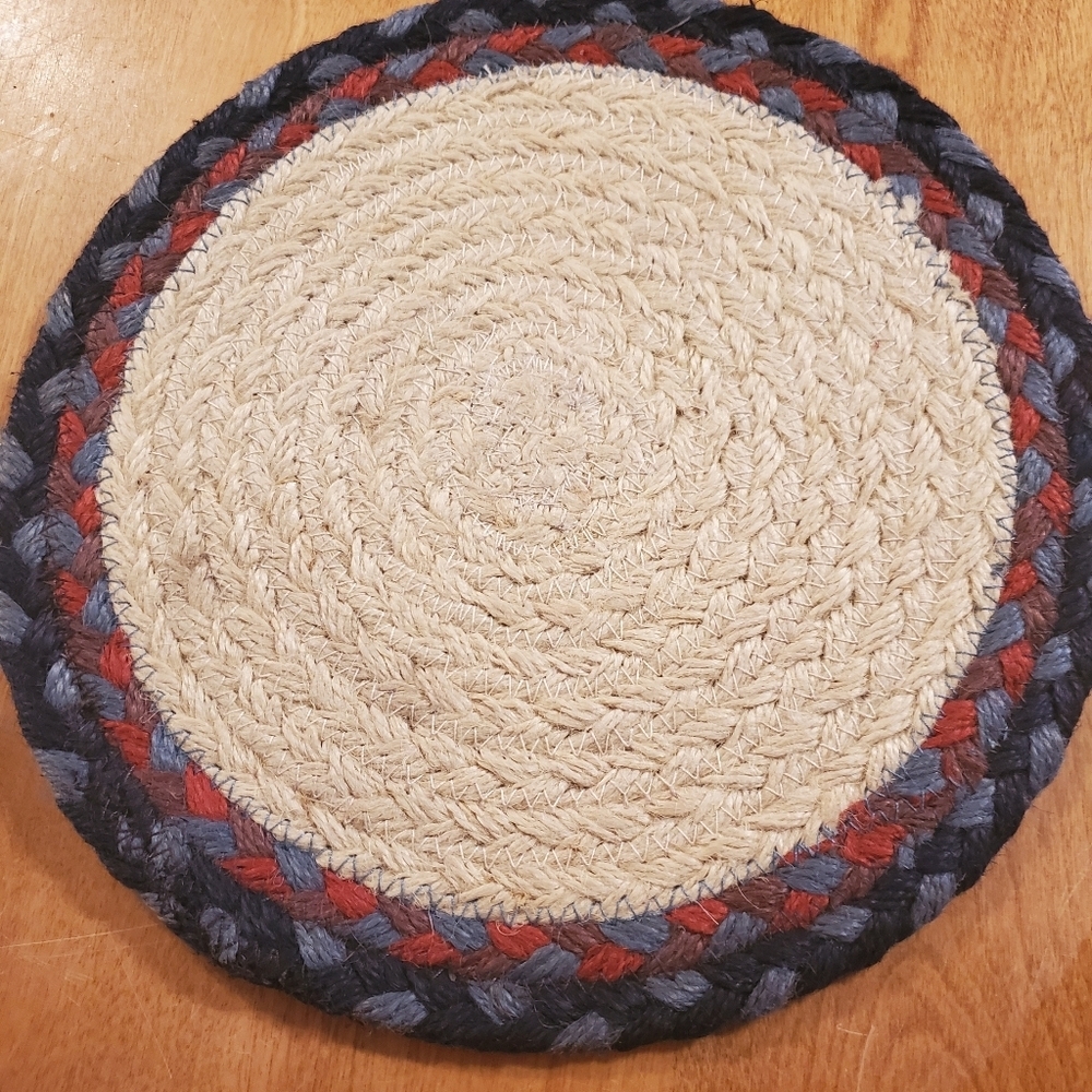 BLUE PICK UP TRUCK 100% Natural Braided Jute Swatch 10" Trivets Earth Place Mat - Picture 4 of 4